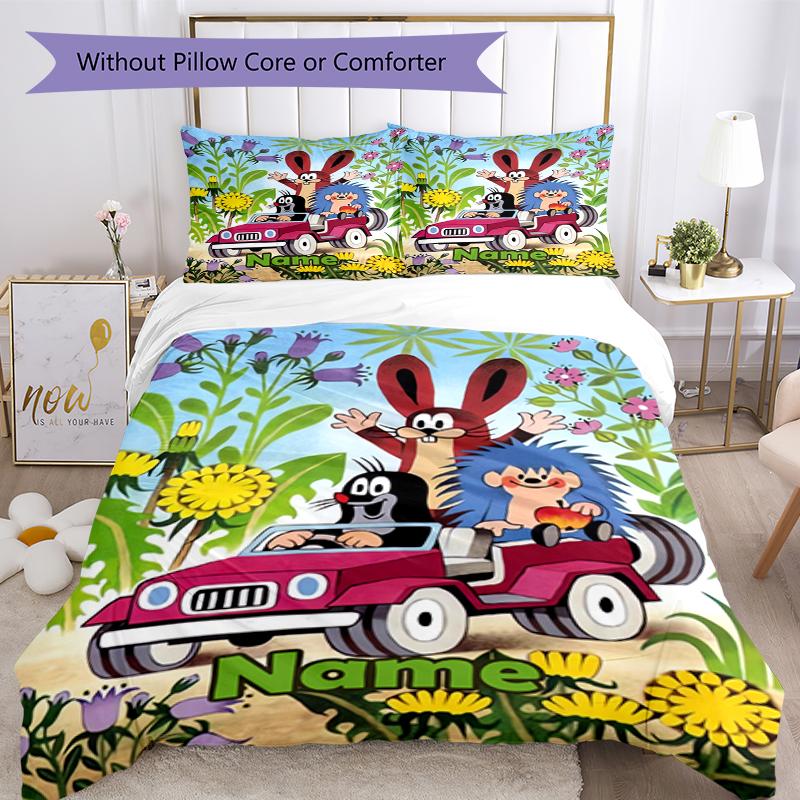 3pcs Custom Name Krtek Bedding Set Duvet Cover Closure Includes 1 Duvet Cover & 2 Pillowcases, Soft and Comfortable for All Seasons.