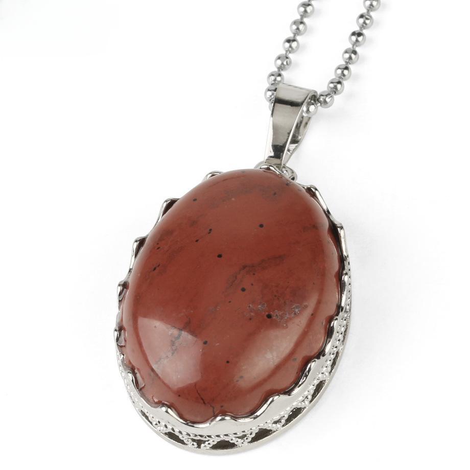 Semi Precious Amethyst Simple Design Elliptical Natural Crystal Pendant Necklace