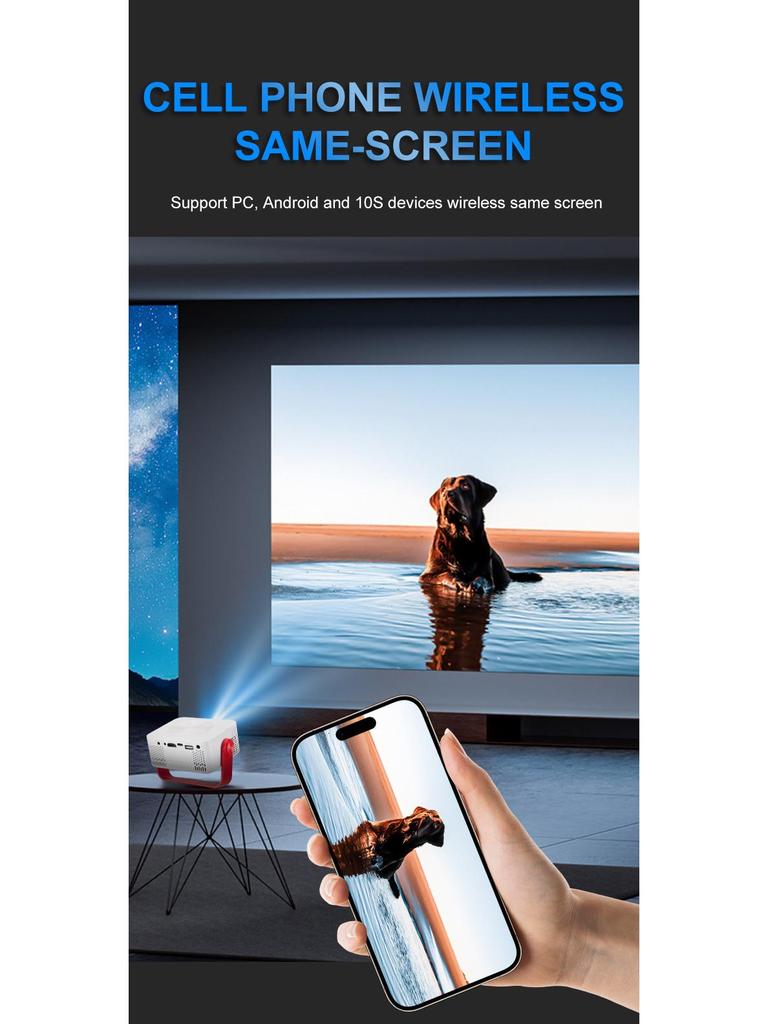 M60 Portable 1080P HD Projector with WiFi and Screen Mirroring, Lightweight for Home Use