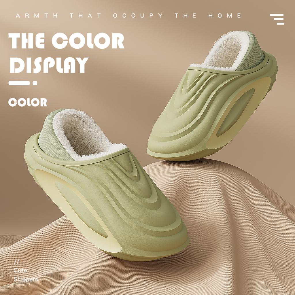 Waterproof cotton slippers, winter bag and indoor home non-slip thick-soled warm and velvet cotton shoes for outer wear.