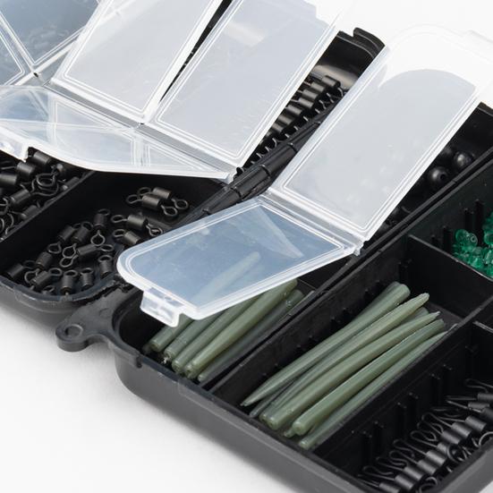 300Pcs/Set Carp Fishing Accessories Set with Storage Box Assorted Swivels Screws Pins Soft Tube Sleeve Blocking Bean Carp Fishing Gear Equipment Kit