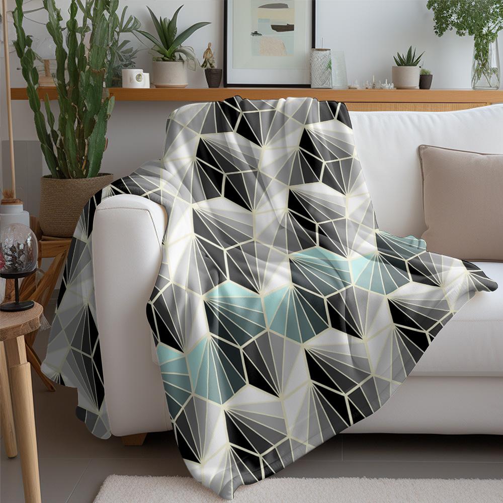 Geometric Pattern Fleece Blanket - Modern Abstract Hexagon Design Throw Blanket for Sofa Couch Bed Decor Gift
