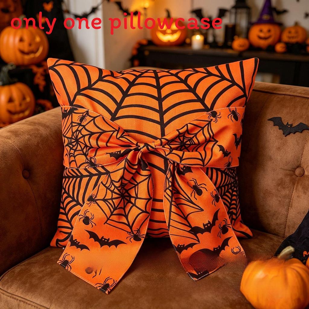 Halloween Pillow Cover With Ghost And Spider Web Design For Living Room Decor