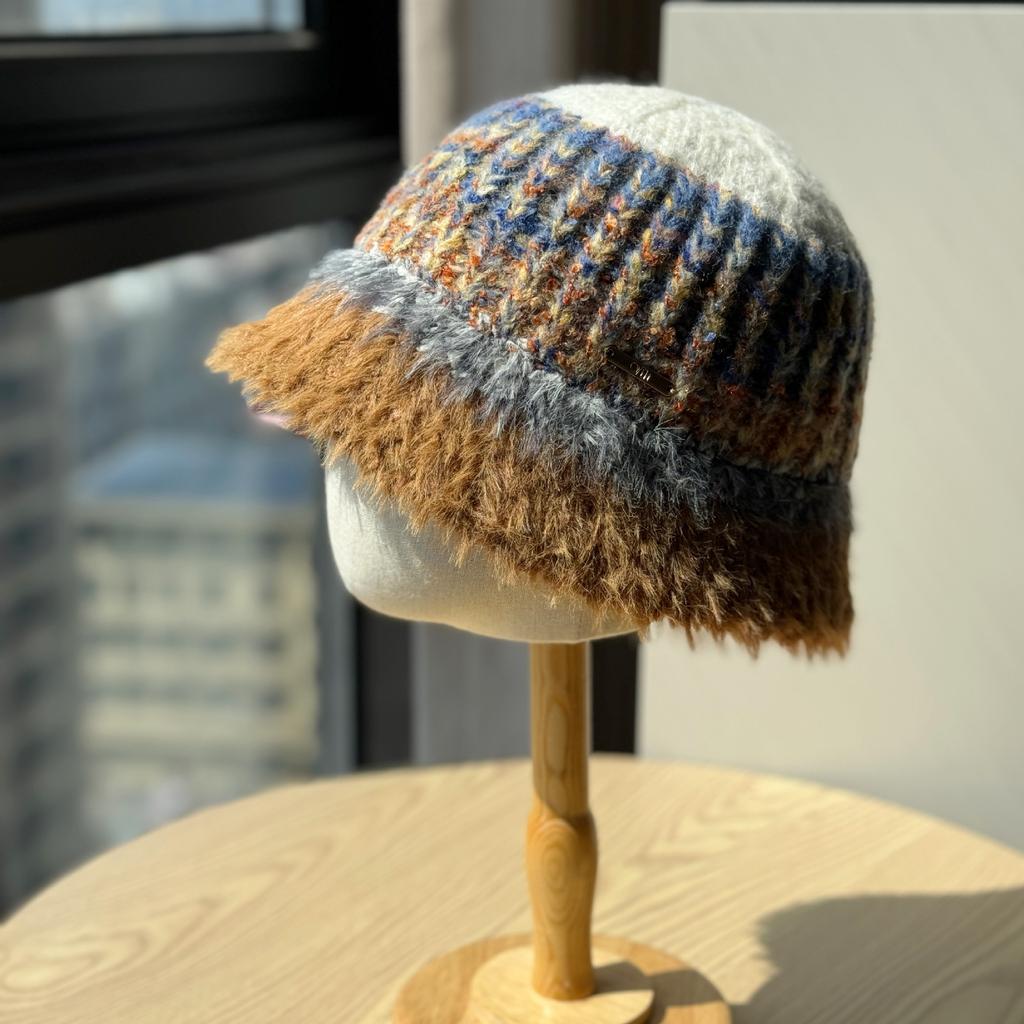 New Dopamine Color Matching Basin Hat for Women In Autumn and Winter Warm Ear Protection Fisherman Hat Plush Hat Wool Bucket Hat Woven Trendy