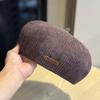 New Corduroy Letter Leather Label Beret for Women Early Autumn Casual Fashion Versatile Painter Hat Temperament Literary Pumpkin