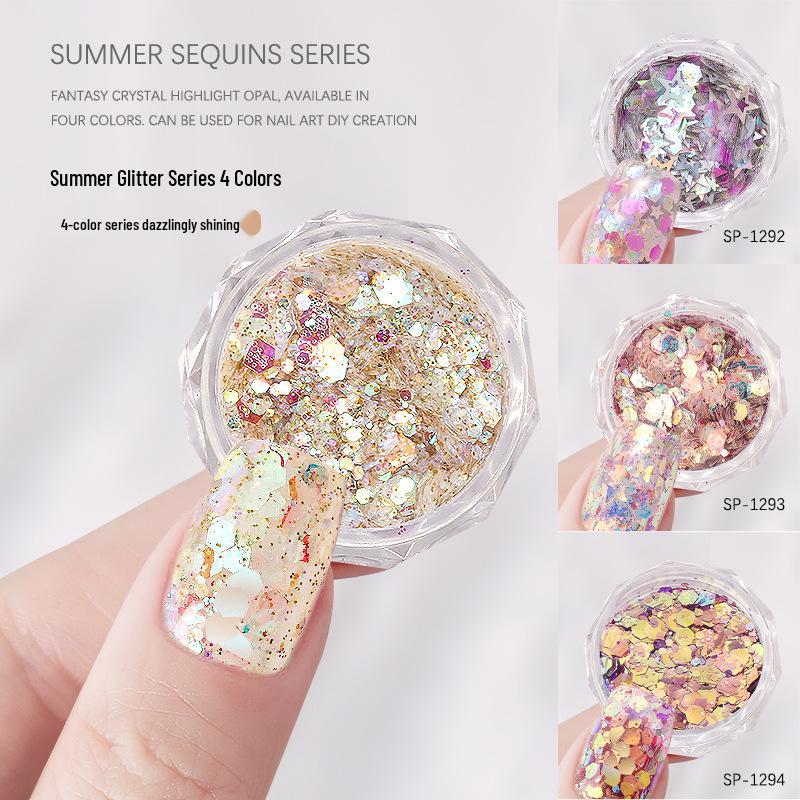 

Summer Nail Art: Fluffy Stars, Irregular, and Mixed Glitter Sequins