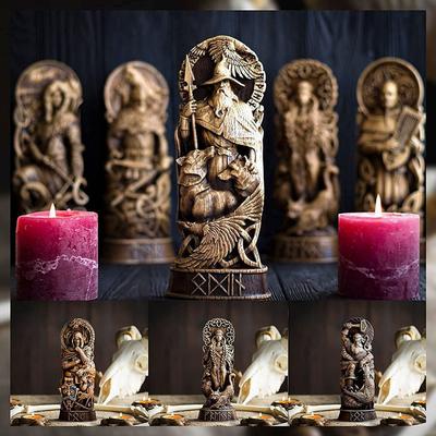 Norse God Resin Statue Scandinavian Pantheons, Norse Gods Figurine Craft Viking Mythology, Wine Cabinet Shelt Bookcase Sculpture Orament