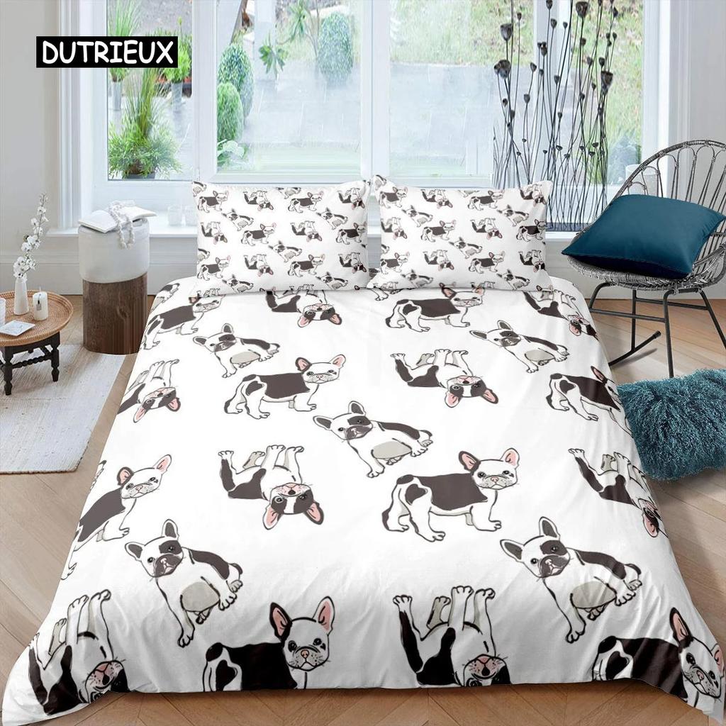 3D Dog Bedding Set Cute French Bulldog Puppy Duvet Cover Sets Cartoon Bed Cover Pet Animals Home Textiles Queen 23Pcs King Full