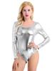Women One-piece Patent Leather Long Sleeves Leotard Gymnastics Ballet Dance Leotard