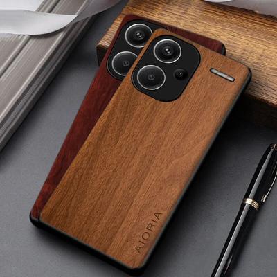 Modehoesje voor Xiaomi Redmi Note 13 Pro Plus Funda houten patroon PU lederen hoes voor Redmi Note 13 Pro hoesje coque
