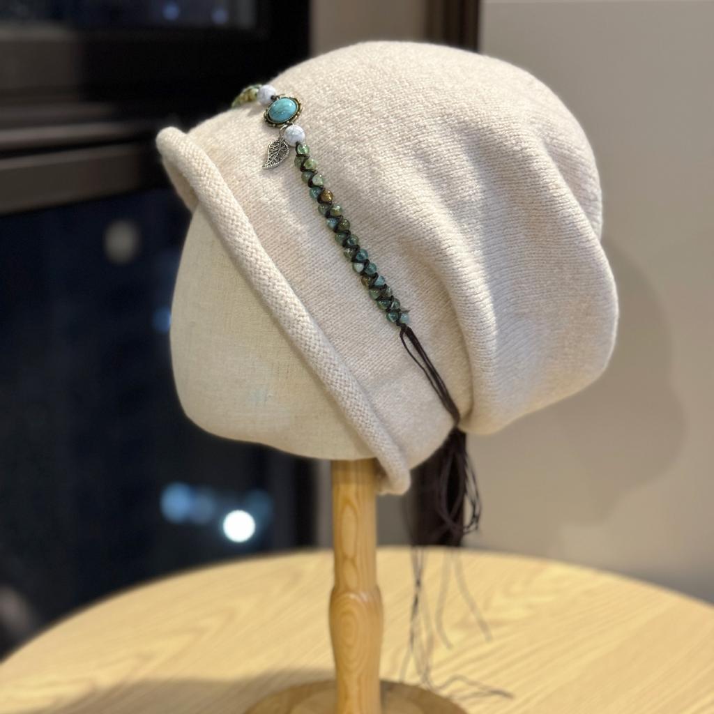 Bohemian Ethnic Style Knitted Toe Cap for Women In Western Sichuan Travel Wear Pile Hat Showing Face Small Pullover Cold Hat