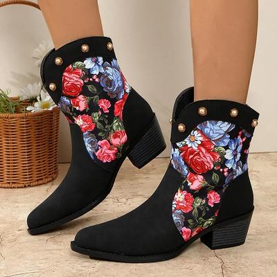 Puntera Puntiaguda Estampado Mujer Botines Cortos Media Caña Ante Zapatos Retro para Mujer Tendencia 2024 Invierno Botas Chelsea de Diseño Botas Mujer