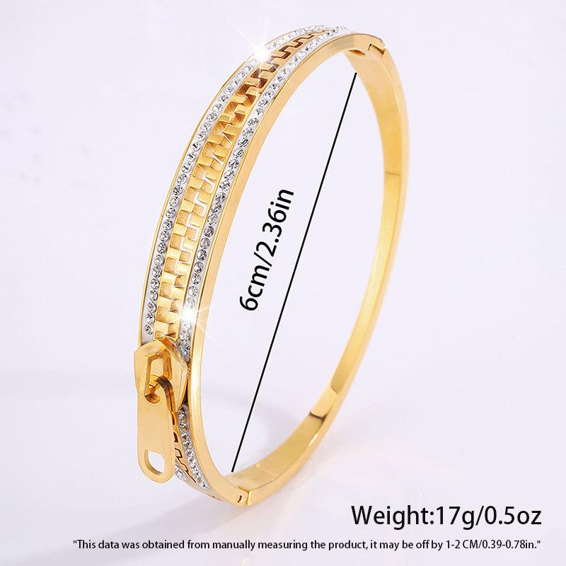 Women's High-End Titanium Steel Bracelet with Rhinestone Zipper - Exquisite European and American Versatile Jewelry.