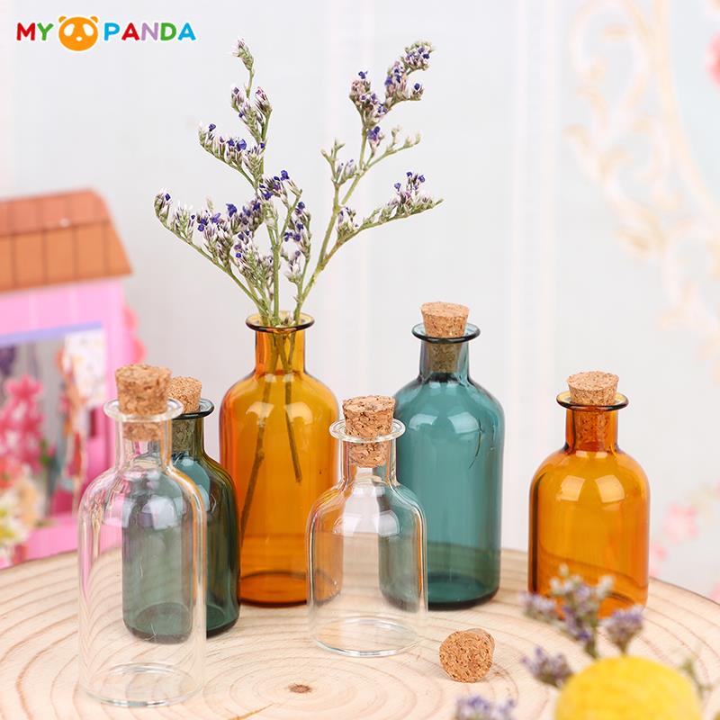 1:12 Dollhouse Miniature Vase Storage Jar Glass Bottle Cork Cover Small Jar Vials Model Dollhouse Decor Accessories Children Enjoy Toy
