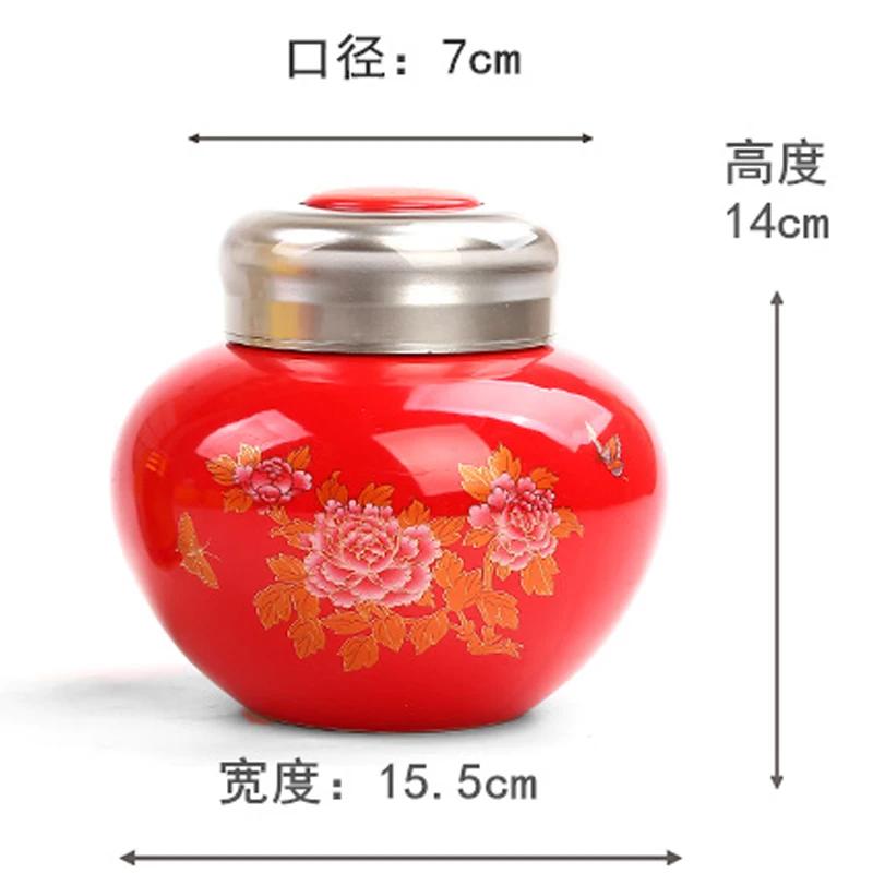 Ceramic Tea Pot with Lid Wedding Gift Red Gold Dragon Green Tea Candy Chinese Medicine Sealed Storage Tank Tea Bag Storage Box