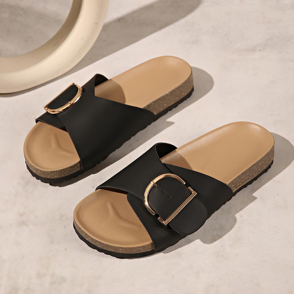 New One-word Slippers Women's 2025 New Beach Open-toe Casual Cool Slippers Women's European Beautiful Women's Large-size Women's Slippers