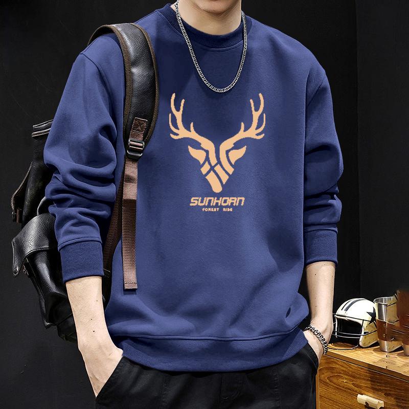 Men's Trendy Round Neck Hoodie - Plus Velvet, Autumn/Winter Style, American Brand, Perfect for Couples and Trendsetters.