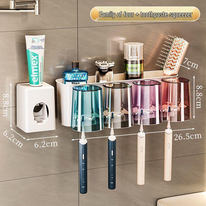Electric Toothbrush & Mouthwash Cup Holder - No-Drill Wall-Mounted Multi-Functional Bathroom Organizer.