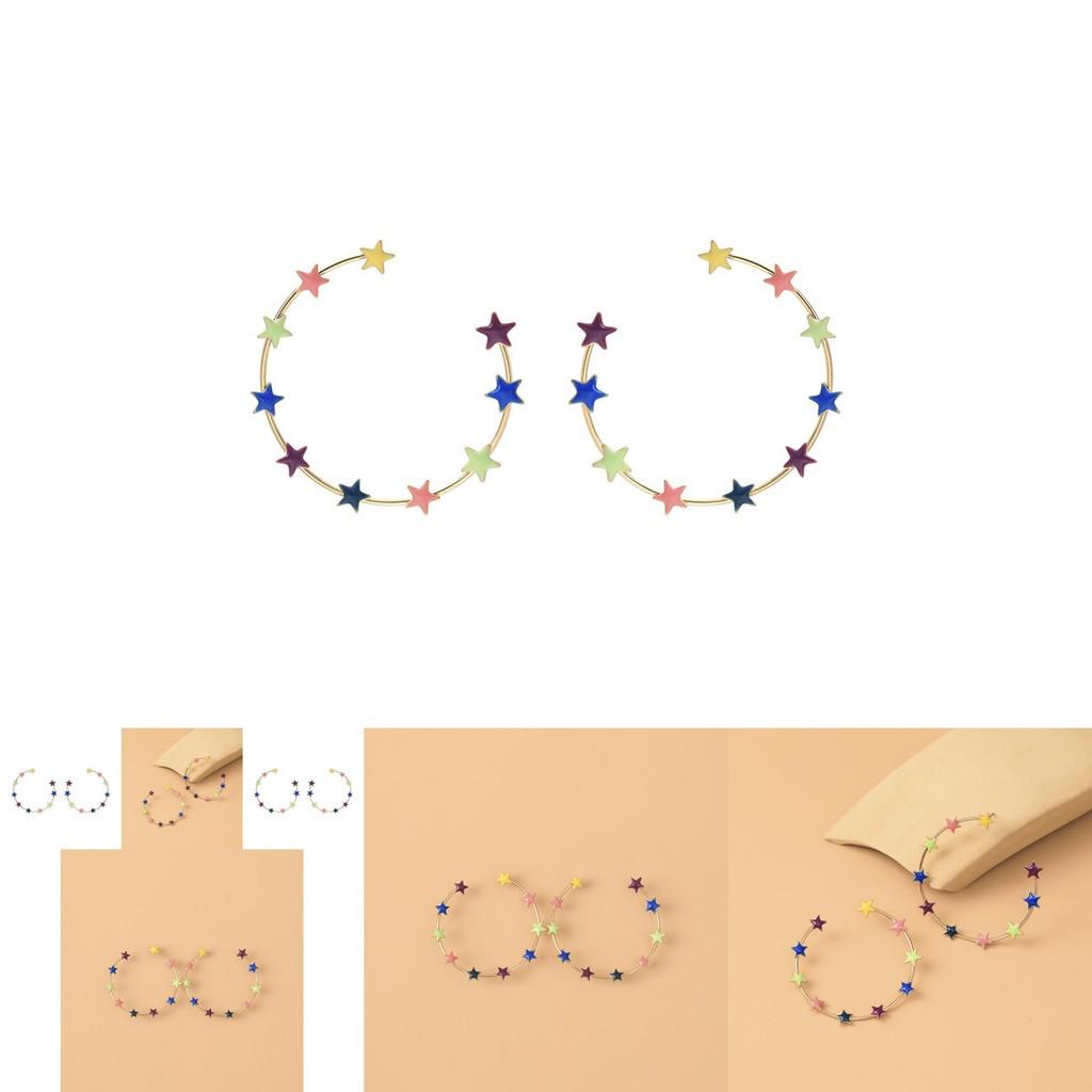 Colorful Star Hoop Earrings For Women Geometric Alloy Fashion Jewelry