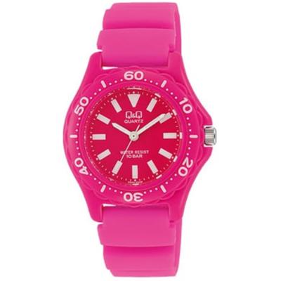 Women's VR25-003 ( Watch Q&Q Sports Watch 10-atm Quartz Women's) Round Watch Pink Resin