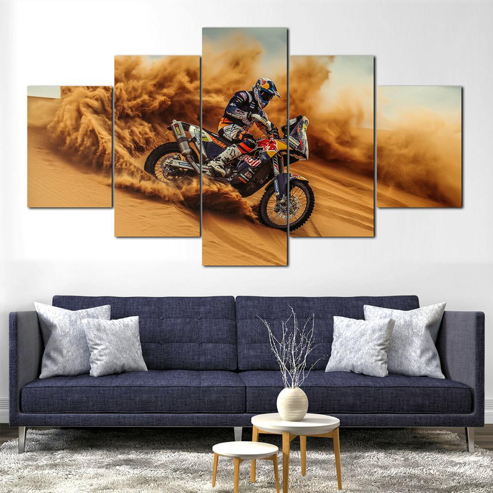 Canvas Paintings Modular 5 Pieces Printed Motorcycle Rally Racer Picture Decor For Living Room Wall Art Posters No Frame