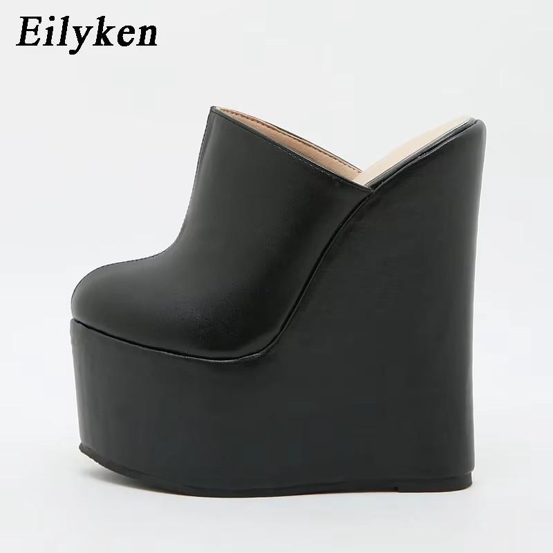 Fashion Eilyken 2025 New Arrival Platform Wedge Round Head Pumps Slippers Summer Woman Sexy Super High Sandal Shoes Black 35-42