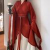 New Style Hanfu Female Wei Jin Style Big Sleeve Hand-in Collar Hanfu Suit Shaped Dress Shattered Dress Festival Play Dress