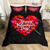 Happy Valentine's Day Duvet Cover Pink Red Heart Mystery Starry Sky Bedding Set Romantic Love Pattern Black Galaxy Quilt Cover
