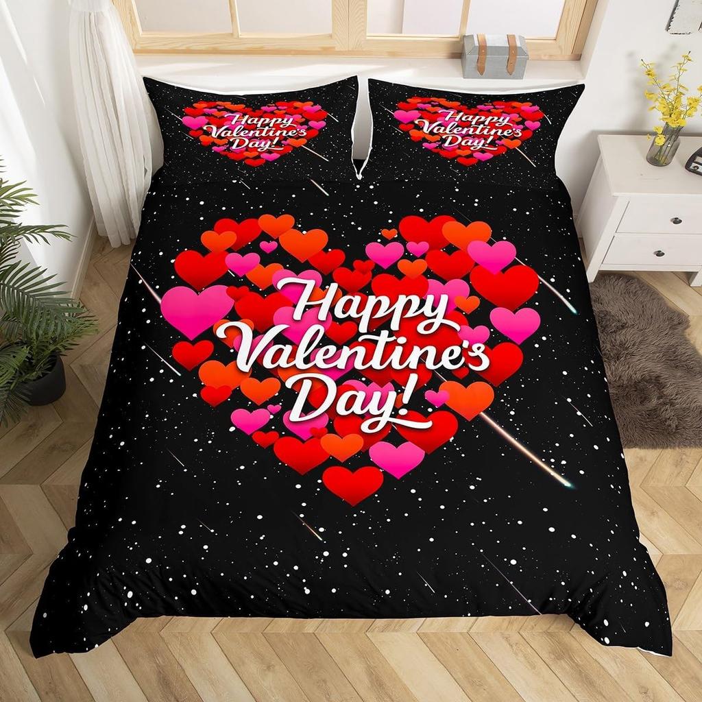 Comforter Love Heart Romantic Bedding Set Microfiber Valentine'S Day Full King For Boys Girls Adults Bedroom Decor