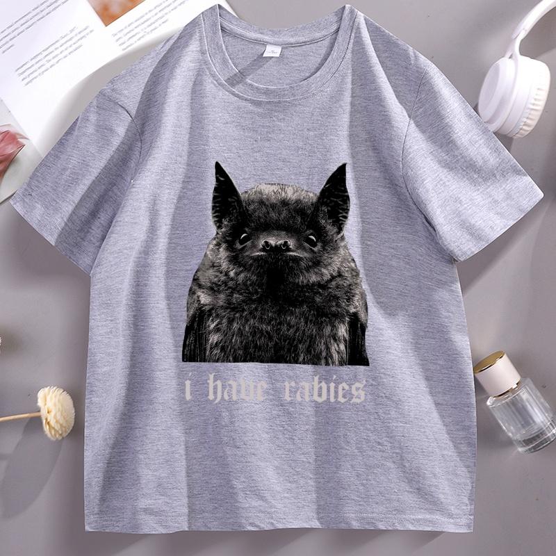 I Have Rabies Bat Tshirt Y2k Vintage Short Sleeve Weird Dark Humor Tshirt Unisex Deigners Cotton T Shirt Women Printed Clothes