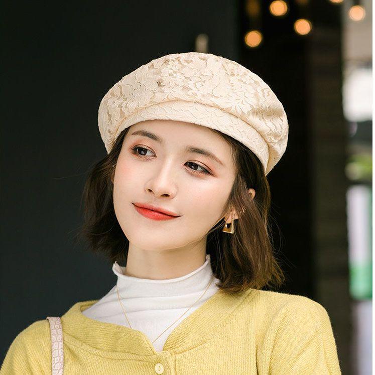 Béret en dentelle pour femme Chapeau de printemps et d'été Dames Japonais Automne Et Hiver Tout-match Chapeau de peintre Béret octogonal pour fille de rue