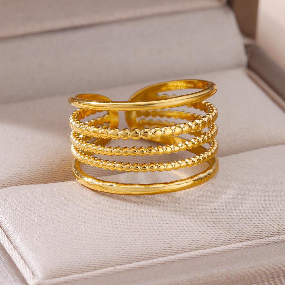 Irregular Layered Stainless Steel Rings For Women Adjustable Gold Plated Snake Aesthetic Ring Wedding Accessories Birthday Gift