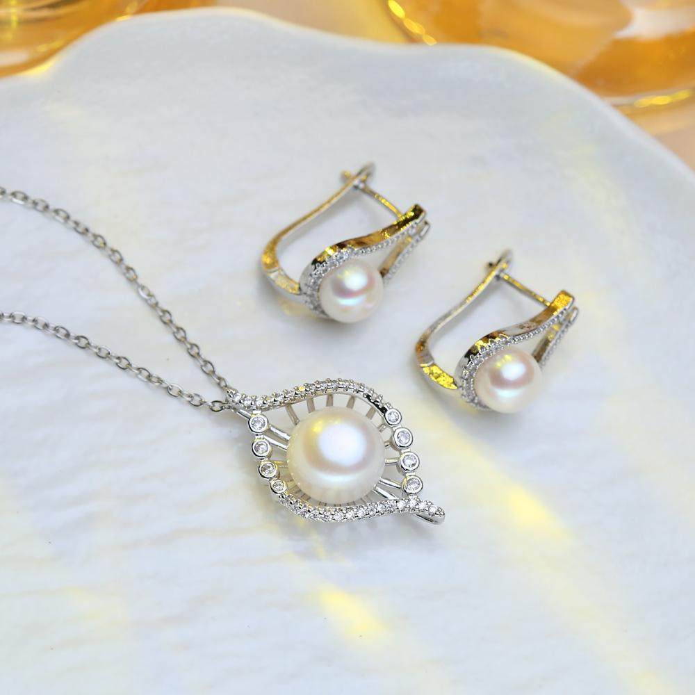 Fashion Leaves Leaf Necklace Earings Freshwater Pearl Jewelry Sets For Women Freshwater Pearl Necklace Pearl Earrings