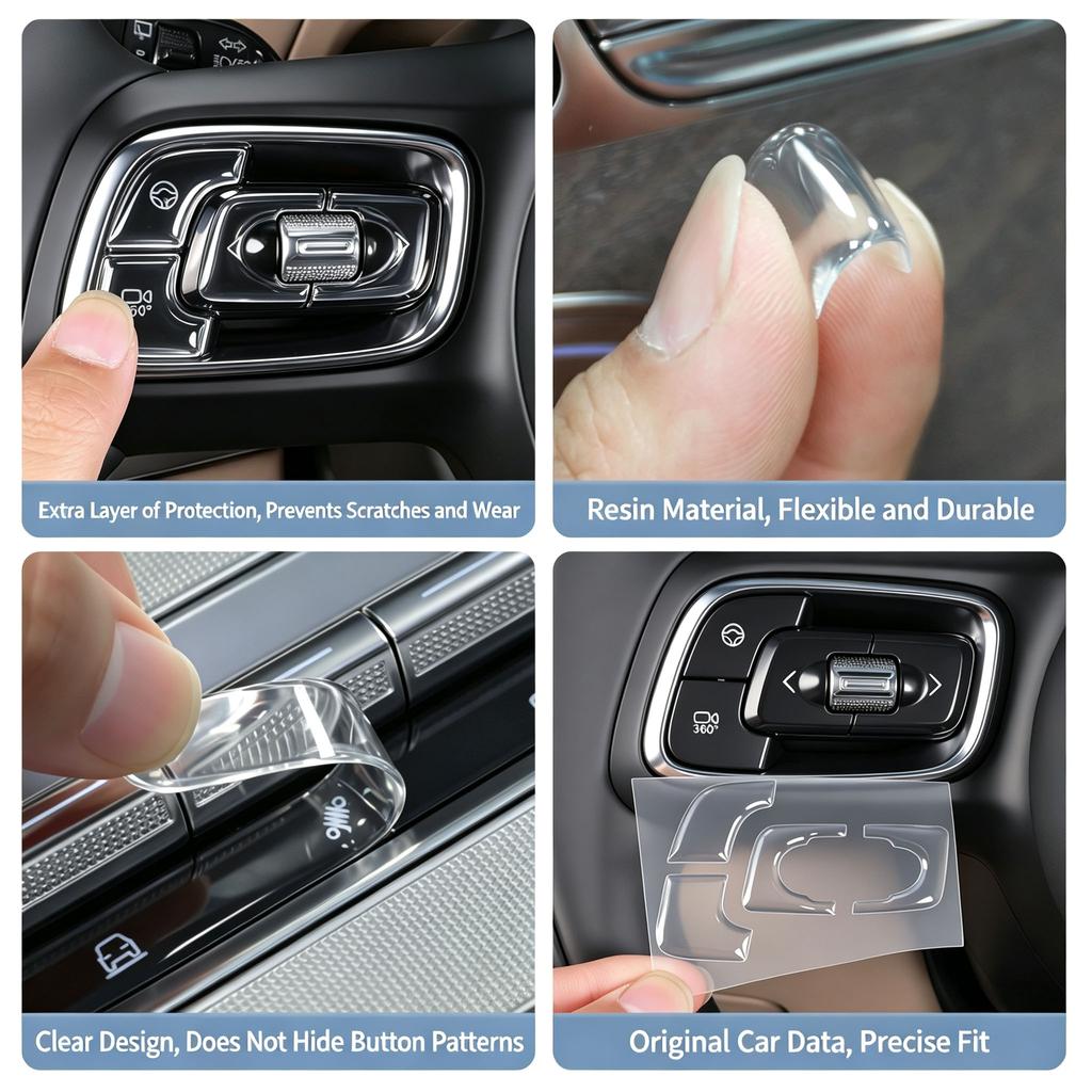 FOR ZEEKR 8X Transparent Drop Glue Steering Wheel Button Cover, Center Console Button Cover, Seat Adjustment Transparent Decal