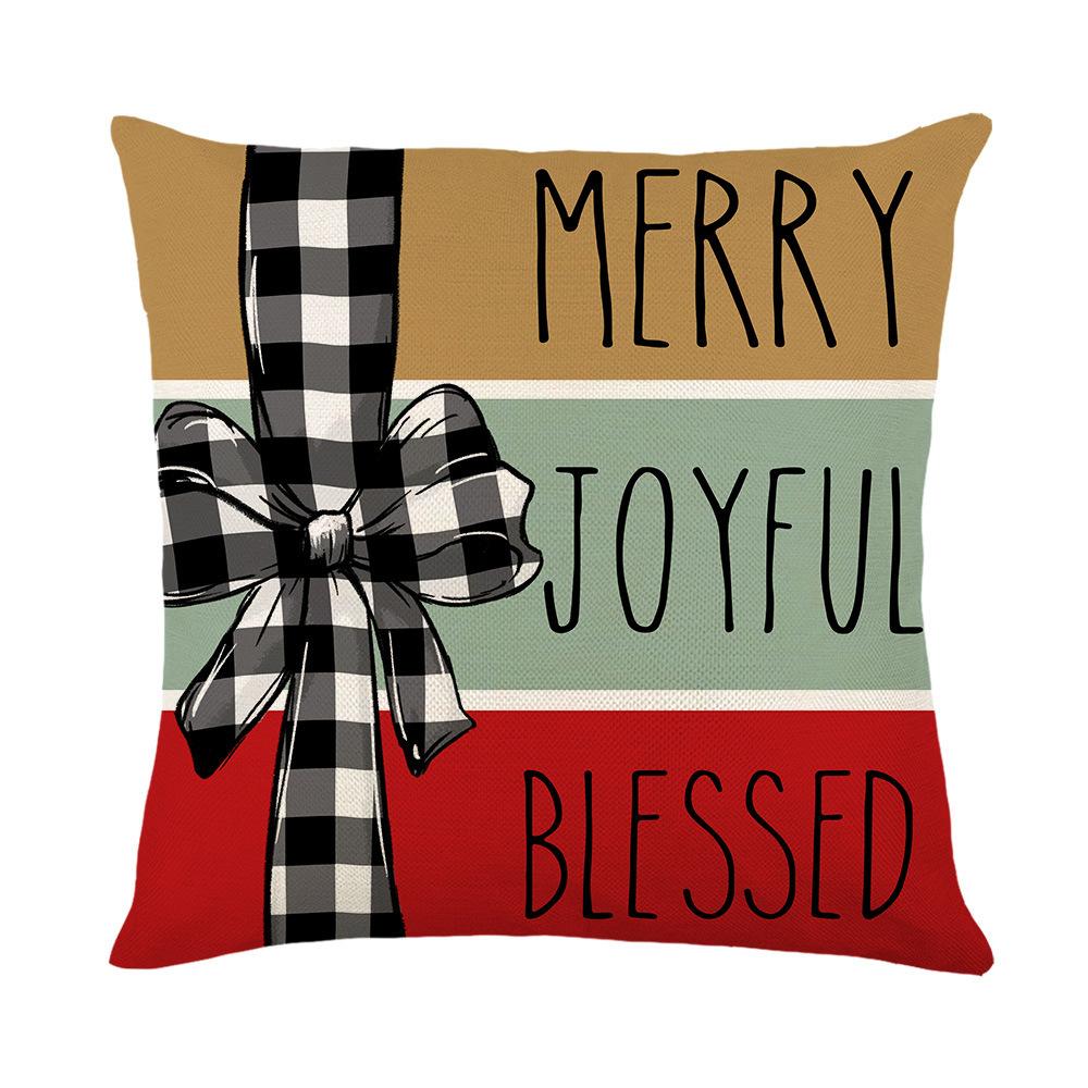 Christmas Snowman English Pattern Throw Pillow Cover With Short Plush Print For Living Room Sofa Decoration Cushion Cover