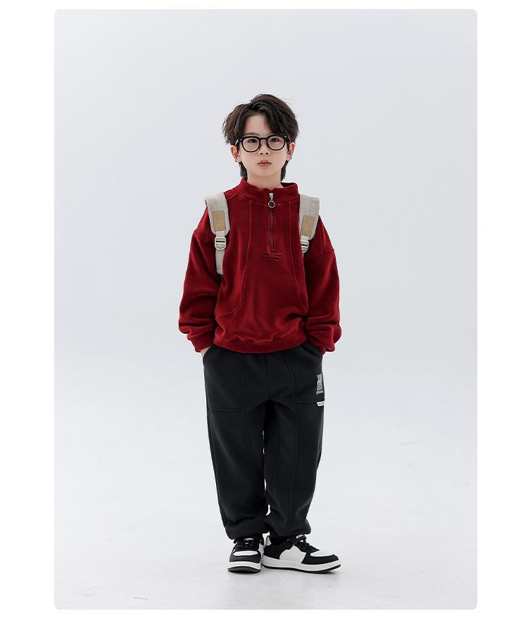 Boys' Plush Fleece Sweatpants - 2025 Autumn/Winter Collection: Thick, One-Piece, Loose Fit for Older Kids