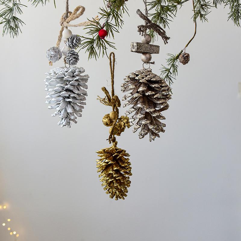 NUCHI Christmas Pine Cone String Ornaments & Wooden Bell Wind Chimes Decorations