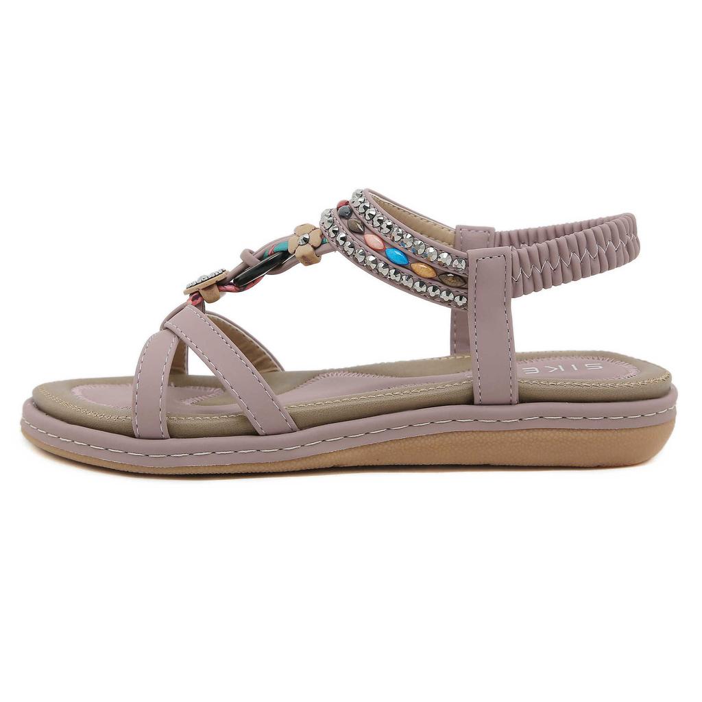New Summer 2025 Spring and Summer Rhinestone Casual Seaside Beach Flat Sandals Women's Comfortable Versatile SKT