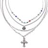 Silver Cross Pendant Necklace Ethnic Style Rhinestone Necklace Creative Love Pearl Necklace  Male