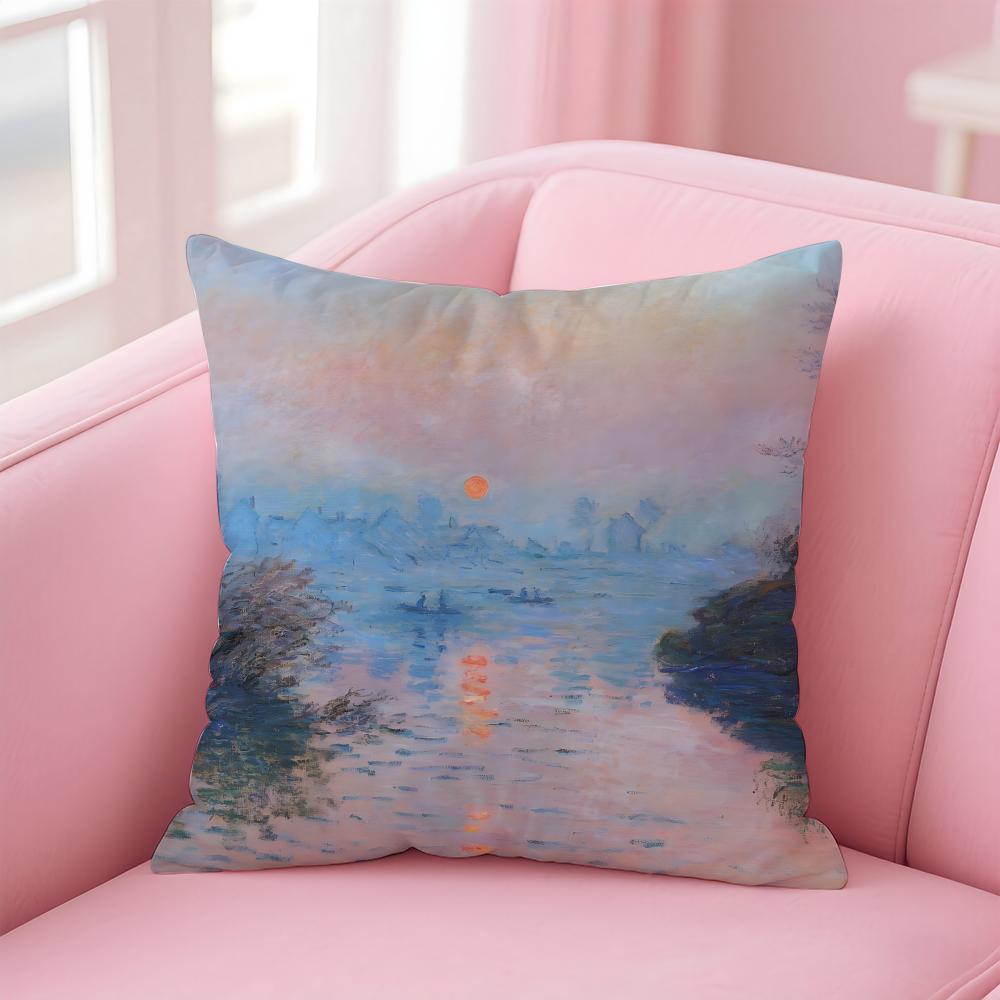 OscarClaude Monet Kissenbezug Leinen Kissenbezug Weiche Dekoration für Sofa Wohnzimmer