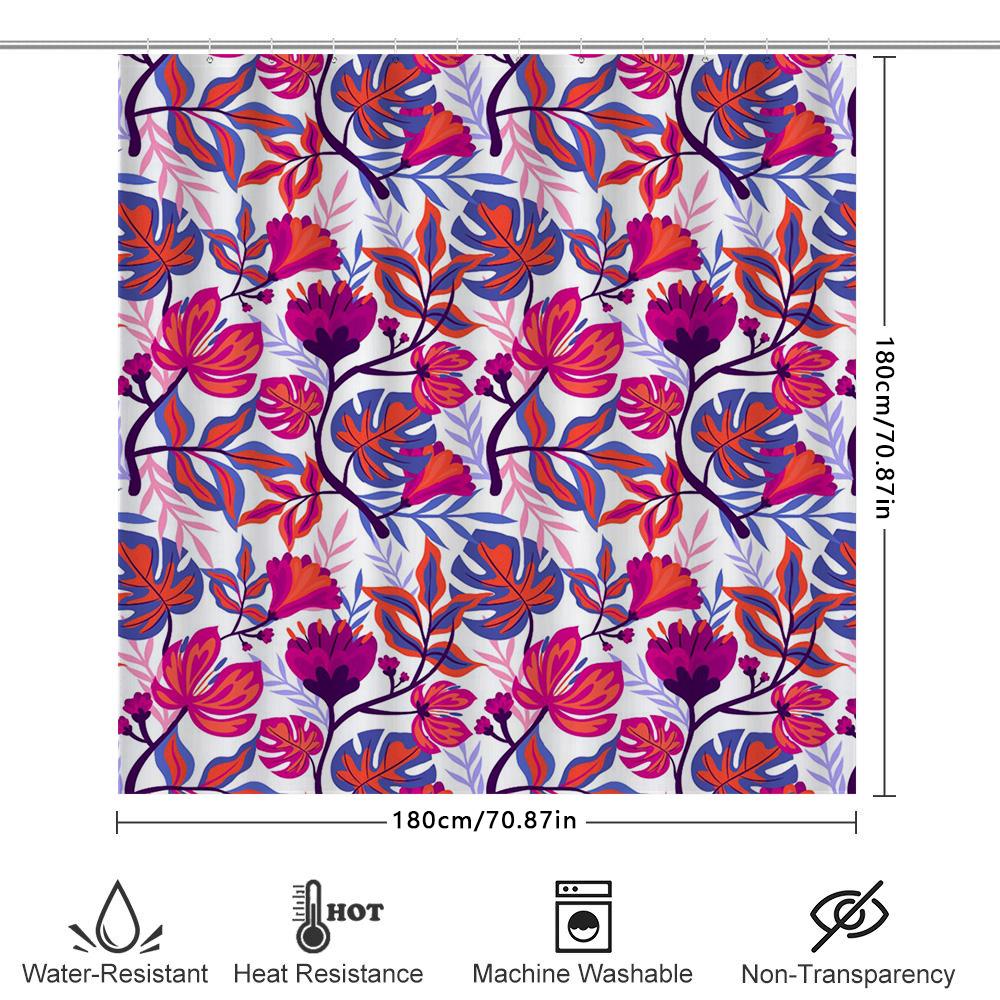 Vibrant Floral Shower Curtain Set Pink Blue Leaves Design For Bathroom Decor Polyester Waterproof Fabric Modern Home Decor Item
