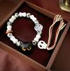 Vintage French Style T-Shaped Pearl Buckle Heart Bracelet for Women