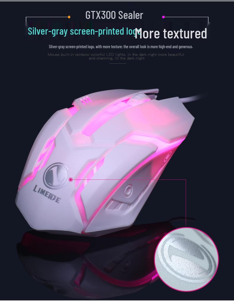 Li-Mage GTX300 White RGB Backlit USB Gaming Keyboard and Mouse Set