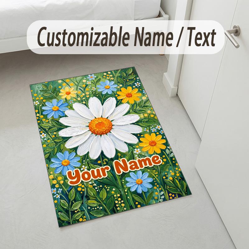 Floral Garden Art Theme Soft Crystal Velvet Rug Custom Name & Text Print Non Slip Floor Rug for Bedroom Living Room