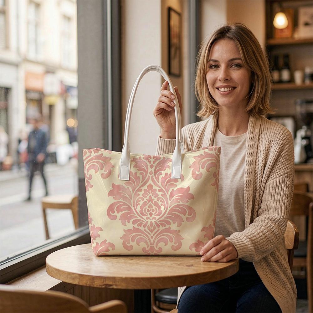 Elegant Pink Damask Tote Bag Stylish Daily Carry All for Shopping Commute