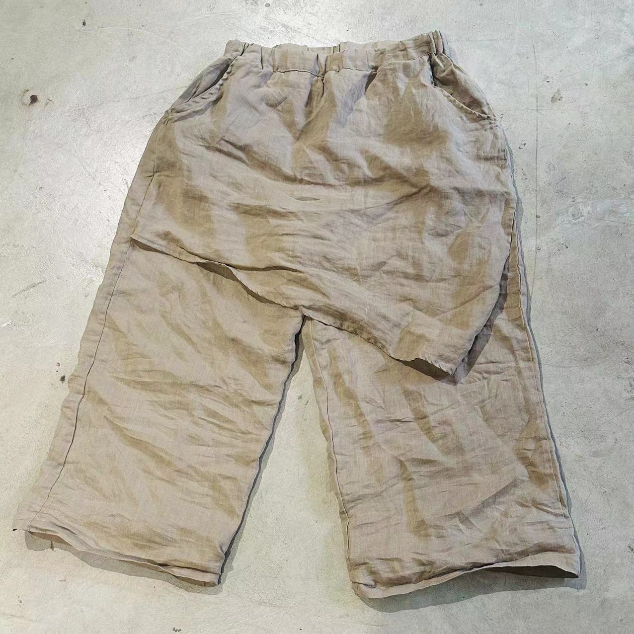 

Женские винтажные пэчворк-брюки Johnature с широкими штанинами и эластичным поясом, летние брюки из рами, однотонные брюки высокого качества One Size бежевый