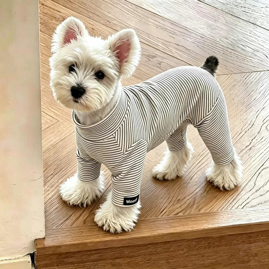 Dog Clothes Winter Fleece Striped Four-Legged Suit Pajamas for Teddy Bichon Small Dogs Base Layer