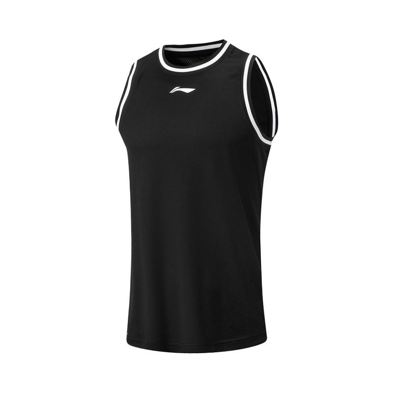 Li Ning Basketball Series Soft Skin Training Jersey Men tops Black Black-and-White AATW005-2