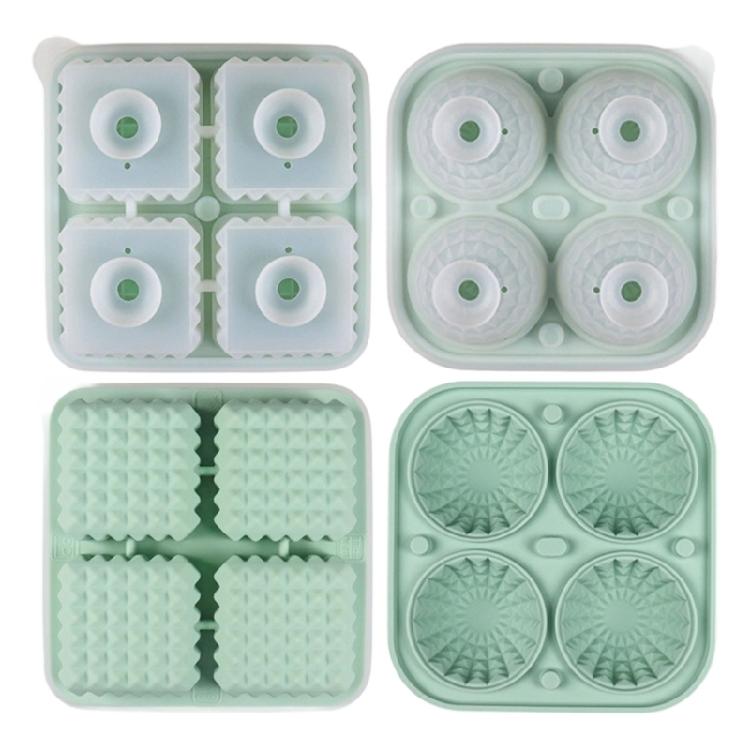 2 Piece Geometric Ice Cubes Maker Set Silicone Square Round Molds For Drink Whiskey Flexible Freezers Tray Quick Releases