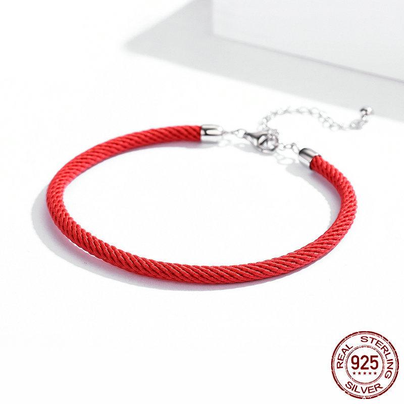 Original nouveau argent argent Bracelet à bricoler soi-même accessoires corde rouge européenne et américaine transfrontalière réglable